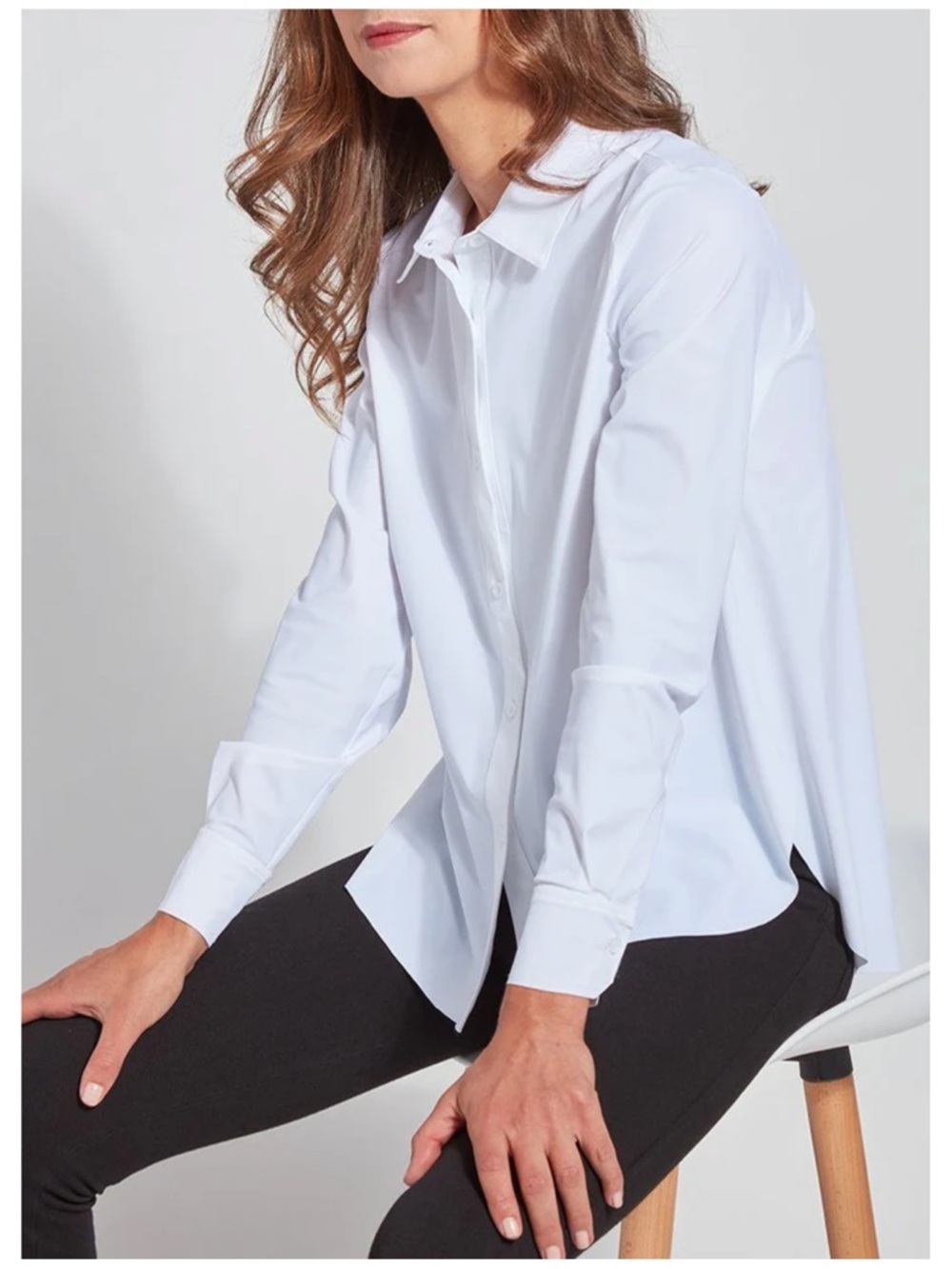 LYSSÉ Connie Slim Button Down Blouse in White